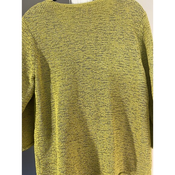 Medium J. Jill V-Neck 3/4 Sleeve Cotton Chartreuse Green Sweater Minimalist Cozy - Picture 5 of 8